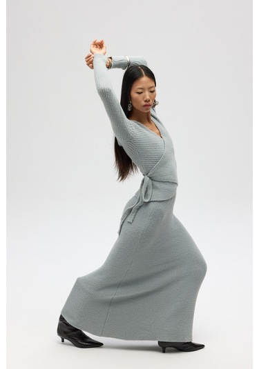 Fluff Bağlamalı Gri Üst-etek Takım Gri
