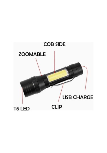 Wellhise T6-19 Şarjlı Orta Boy El Feneri Kamp Yürüyüş Feneri Su Geçirmez Siyah