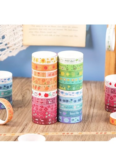 Share Vintage Washi Tape Bant Yapışkanlı Maskeleme Kağıdı Desenli Bant 20'li - Retro Renkler 1
