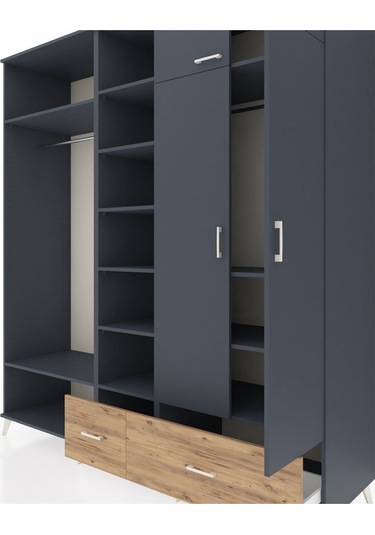 Kronos Dolap 12 Raflı 2 Çekmeceli 2 Askılı 220x59x243 Antrasit-antrasit/çam Antrasıt/atlas Çam