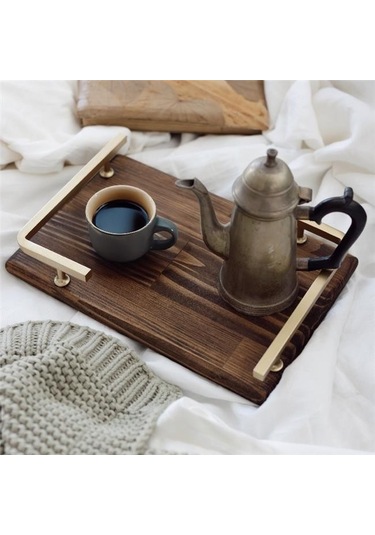 Akayev Ahşap Mat Altın L Dizayn 34x23 Cm Tepsi Ahşap