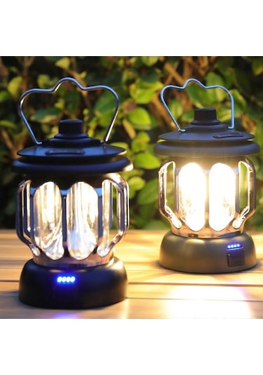 Bloomnest Şarj Edilebilir Retro Kamp Feneri, Taşınabilir Su Geçirmez Led Işık, Acil Aydınlatma, Beyaz Beyaz