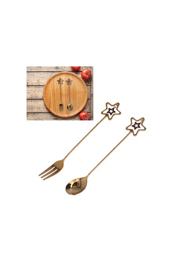 Shineyee 304 Paslanmaz Çelik Yıldız Kalp Pendanlı Kaşık Çatal Seti - Kahve Karıştırıcı, Tatlı Servisi, Nikah Hediyesi Diğer