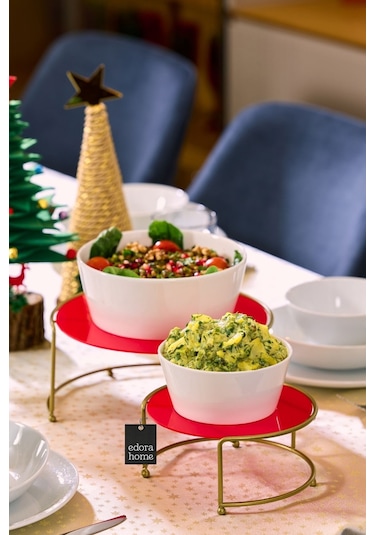 Goldsunumluk 2'li Küçük Boy Metal Sunumluk Hediyelik Dekorasyon İkramlık / Kırmızıpleksi / Paslanmaz