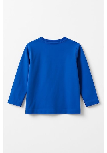 Erkek Çocuk %100 Pamuk Baskılı Uzun Kollu Tişört - Saks 3-4 Yaş 8-9 Yaş Saks