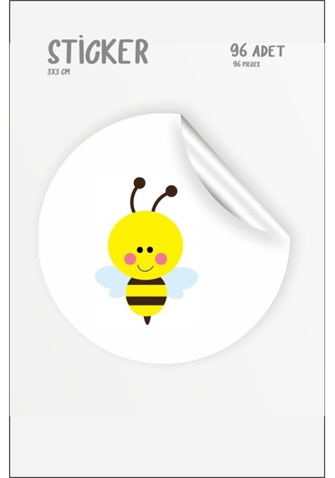 Arı Figürlü Etiket 3 x 3 CM 96 Adet