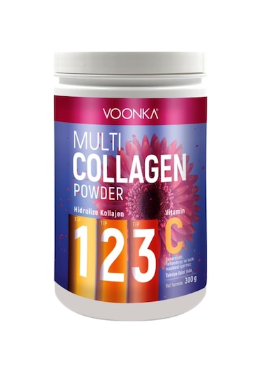 Voonka Multi Collagen Powder Hidrolize Kollajen Tip 1 2 3 Vitamin C 300 G