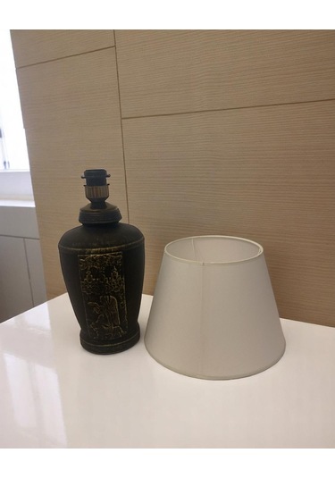 Gold Renk Eskitme Sümer Dekoratif Abajur - Beyaz Beyaz