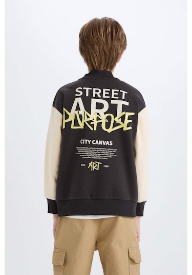 DeFacto Erkek Çocuk Kolej Yaka Sırt Baskılı Çıtçıt Kapamalı Bomber Hırka D7214A824CWAR150