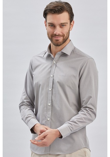 Gri Uzun Kollu Bez Ayağı Sert Yaka Cepsiz Klasik Slim Fit Dar Kesim Gömlek 1004240230-gri Gri