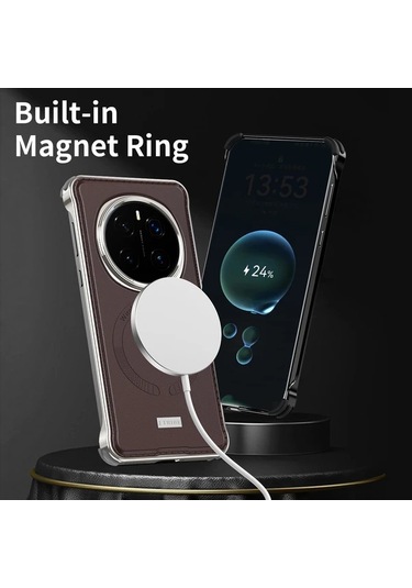 Turcoshop11 Honor Magic 7 İçin Şık Metal Korumalı Manyetik Kılıf Light Brown