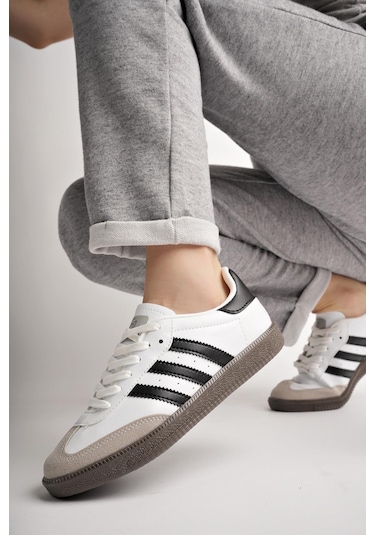 Muggo Jabbar Unisex Ortopedik Günlük Garantili Bağcıklı Yürüyüş Koşu Sneaker Spor Ayakkabı Beyaz - Siyah