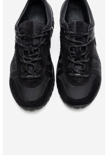 Fıera Siyah Hakiki Deri Fileli Kadın Günlük Sneaker Siyah
