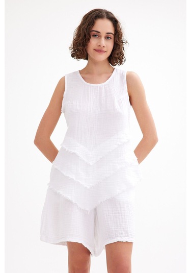 Pamuk Müslin Üçgen Bluz - Şık Ve Rahat Yaz Tasarımı Beyaz