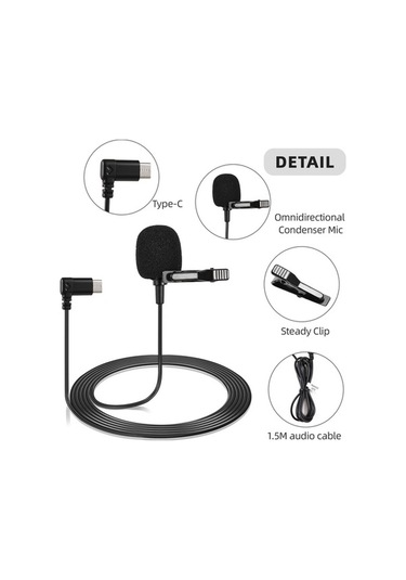 Besthome1 Sjcam Spor Kamerası Kragı Mikrofonu - Sj20/c200pro Uyumlu, Tüp Şarjlı, Tüm Yönlü, 1.5m Kablolu Siyah Siyah