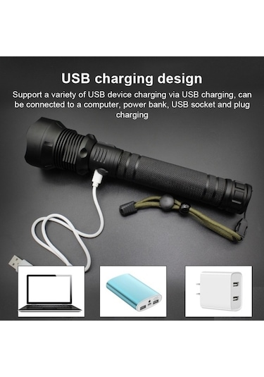 Wondernest X92 2000lm Su Geçirmez El Feneri, Odaklayıcı Teknoloji Siyah Siyah