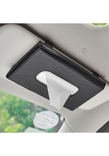 Seametal Araba Doku Kutusu Karbon Fiber Araba Güneşlik Asılı Tutucu Saklama Kutusu Siyah