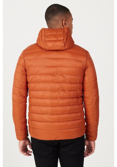 Erkek Kıremıt Standart Fit Normal Kesim Kapüşonlu Mont KIREMIT