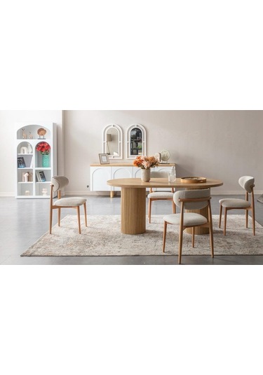 Horizon İskandinav Oval Natural Ahşap Bohem Masa 80x190 Natural Ayak - Natural Üst