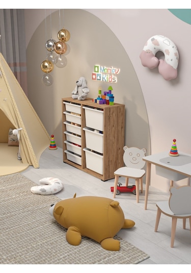 Beyza 9 Sepetli Çok Amaçlı Dolap Oyuncak Dolabı Çam Diğer