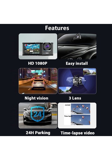 Samdoo 3 Kameralı Araç Kayıt Cihazı - Ön, Arka Ve İç Görüntü Kaydı İle 1080p Full Hd Güvenli Sürüş