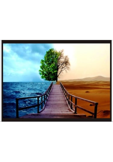 70X100Cm İki Mevsim Bir Çöl Ve Deniz Manzaralı Poster Tablo Pano