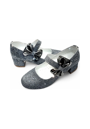 Beebron Ortopedik Topuklu Abiye Kız Çocuk Ayakkabı Shining Series Abiayk2401 Simli Antrasit Antrasit