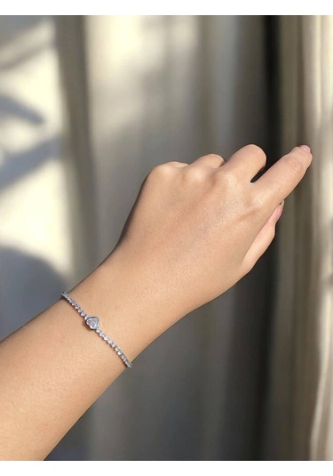 Minik Kalp Detaylı Zarif Su Yolu Bileklik Silver- Sevgiliye Hediye Gümüş