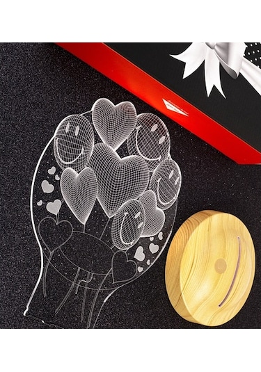 Sevgiliye Eşe Hediye 3D Smiley Kalpler Küre 3 Boyutlu Led Lamba