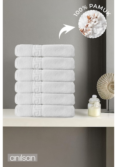 6'lı Beyaz Greek Mini El, Yüz Havlusu 75gr. - 30x50 Cm, %100 Pamuk, Spa Ve Otel Havlusu Beyaz