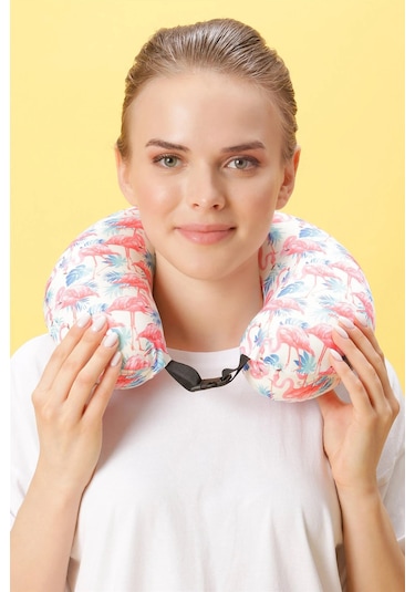 Ortopedik Seyahat Yastığı Visco Boyun Yastığı - Flamingo