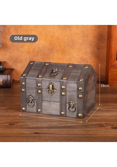 Eskitilmiş Gri Ahşap Saklama Kutusu, Kilit Ve Şifreli Ev Şeklinde A