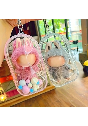 Elmpaly Siyah Renk, Fermuarlı Labubu Saklama Çantası, Toz Geçirmez Şeffaf Kutu siyah