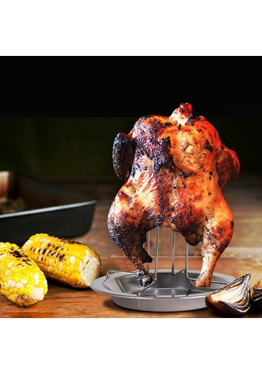 Konesam Dışarıda Kamp İçin Çelik Izgara, Tavuk Pişirme Tepsisi, Islak Et İçin Destekleyici, Lezzeti Artıran Füme Efekti Gümüş