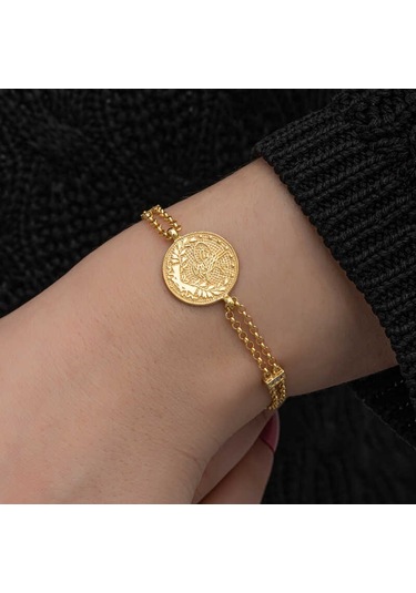 Blackcraft 925 Ayar Gümüş Gold Kaplama Tuğralı Kadın Bileklik Bc-e3c9de