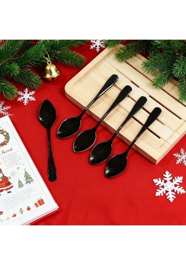 Willowhaven 99 Adet Siyah Uçlu Dayanıklı Mini Plastik Tatlı Kaşığı - Düğün Parti Pasta Çerez Siyah