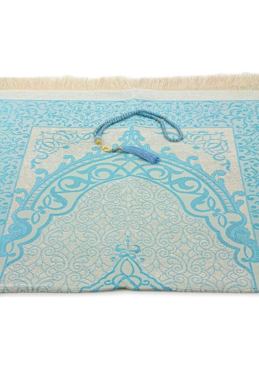 Hediyelik Şantuk Çantalı, Tesbihli, Çeyizlik Seccade Seti - Mavi Mavi