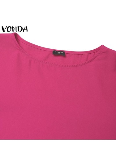 Vonda Kadın Yaz Modası Yuvarlak Yaka Puf Uzun Kollu Bluz Mavi