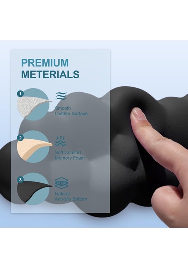 Hombey Ergonomik Klavye Bilek Destekçisi - Yavaş Geri Sayan Hafıza Pamuk - Siyah Bulut Desenli Bilek Yastığı + Klavye Matı