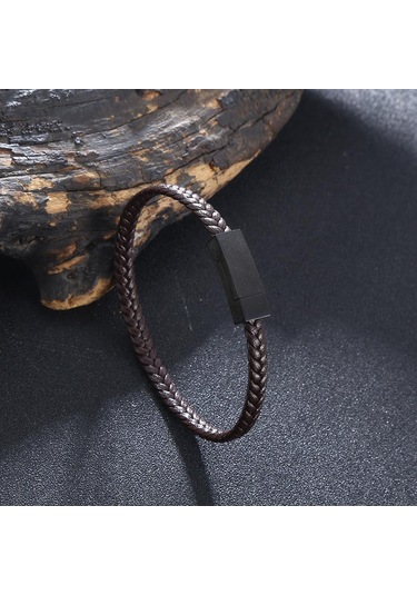 Kadınlar Erkekler İçin Basit Paslanmaz Çelik Bileklik Hakiki Örgü Deri Bilezikler Özel Doğum Günü Partisi Çift Takısı Hediye Kahverengi