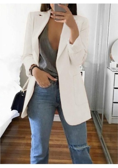 Kadın Moda Ceket Orta-uzun Kollu Tek Göğüslü Günlük Sıcak Ceket Beyaz