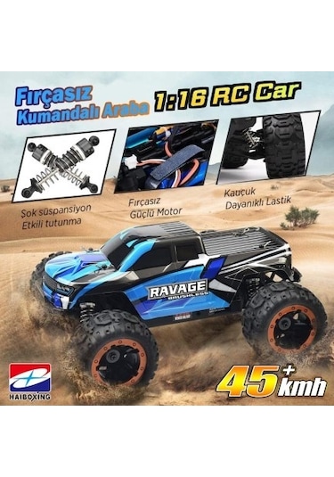 Haıboxıng RC 1/16 Ravage 45+ KM/H Sürat Uzaktan Kumandalı RC Model Araba RTR Elektrikli 4WD Brushless Fırçasız Offroad Truck Mavi