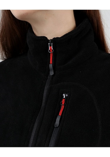 Genıus Store Store Kadın Polar Tam Fermuarlı Outdoor 3 Cepli Spor Polar Ceket Siyah