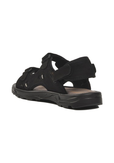 Siyah Nubuk Hakiki Deri Erkek Sandalet 1405 M Siyah Nubuk