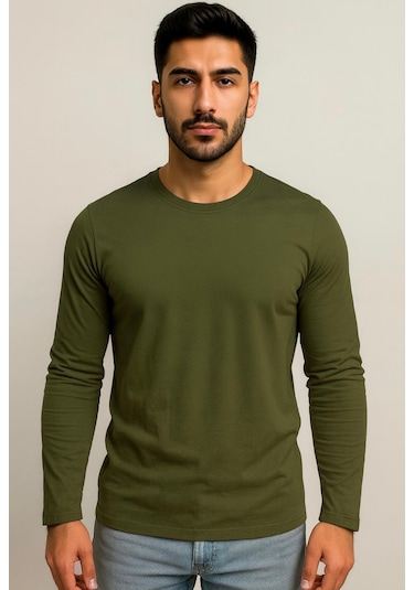 Axxel Erkek Haki Uzun Kollu T-shirt-d240 Haki