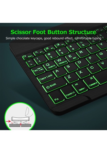 Springsun 10 İnç Kablosuz Bt Klavye - 7 Renkli Aydınlatma, Şarj Edilebilir, 3 Sistem Uyumlu