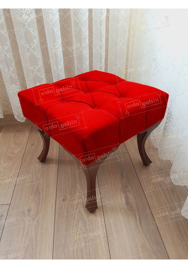 Kapitoneli Makyaj Pufu Ayak Ucu Puf Ceviz Ayak 45 45 Kırmızı