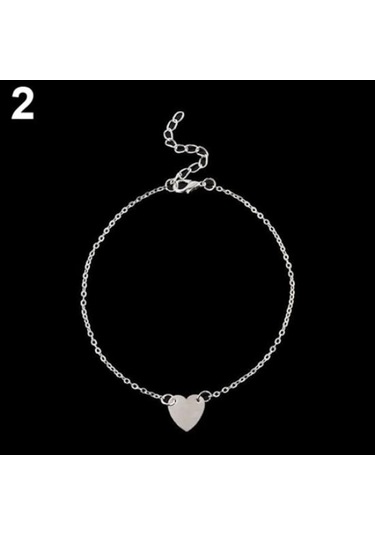 Novahub Gümüş Kadın Aşk Kalp Ayak Bileği Zincir Halhal Bilezik Plaj Sandal Ayak Takı Gümüş Gümüş