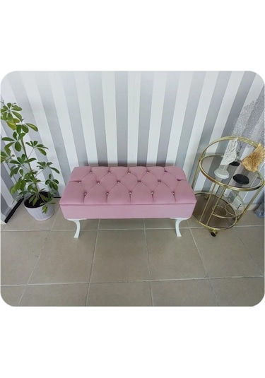 Lüks Yarım Sandıklı Kapitoneli Dekoratif Puf Pembe