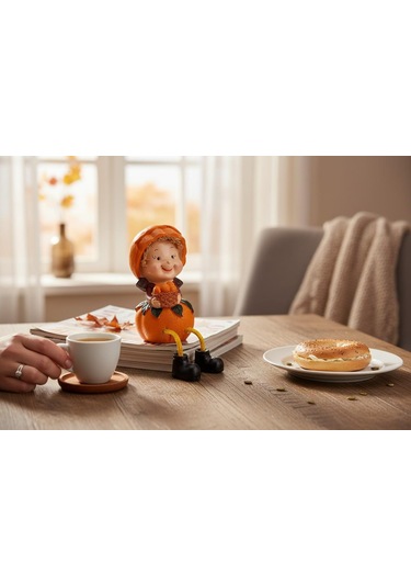 Ayakları Sallanan Portakal Kızlar Figürlü 2'li Biblo Seti Dekoratif Obje Hediyelik 24 Cm. Büyük Boy